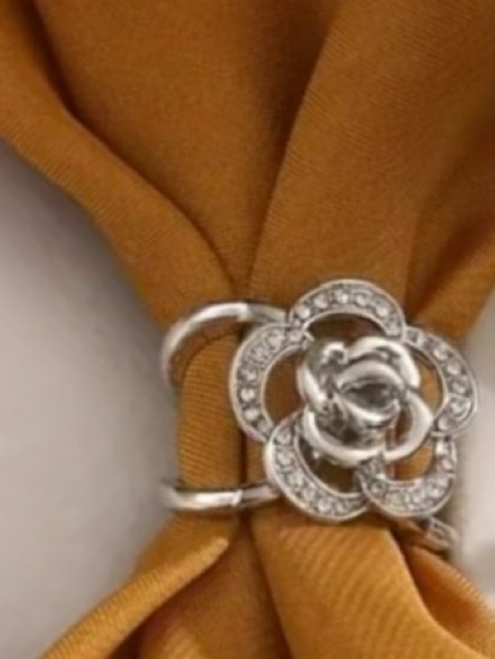 Boutique Jewelry - Silver & Rhinestone Floral Scarf Slide
